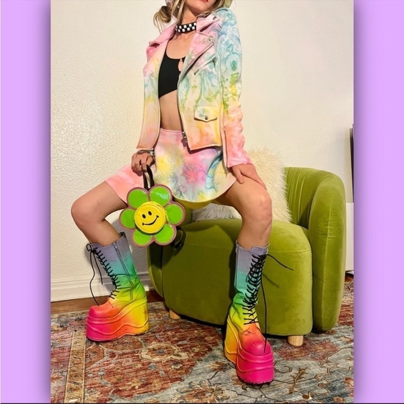 RARE UNIF I Dye Rainbow Neoprene Moto Jacket - Picture 15 of 16